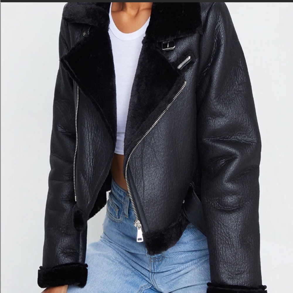 Pretty Little thing Faux Fur Cropped leather jacket